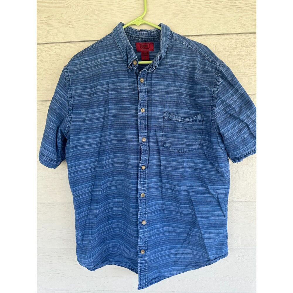 The Foundry Supply Co Mens Blue Striped Short Sleeve Button Down Shirt Size XLT